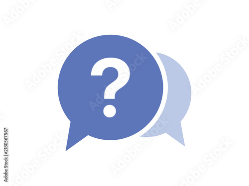 Blue speech bubble icon with a white question mark inside for communication and help concepts