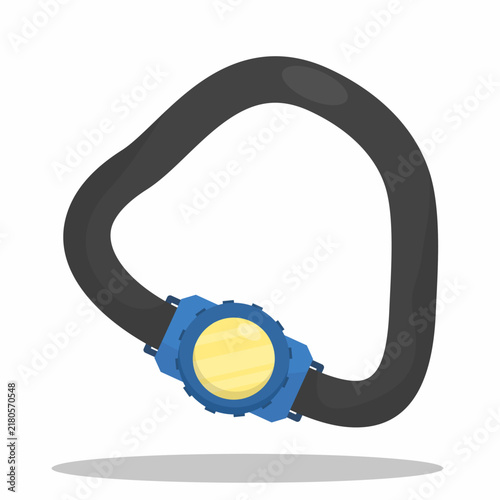 Flat design vector illustration of an outdoor headlamp flashlight with black strap, isolated on white background.
