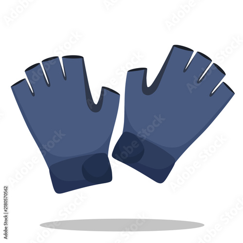Blue fingerless cycling gloves vector illustration in flat design style isolated on white background.