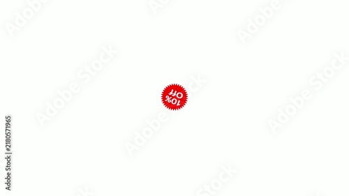 10 Percent Off Sale Badge Animation on white Background Red 10% Off Discount Sticker Motion Graphic 4k Video,