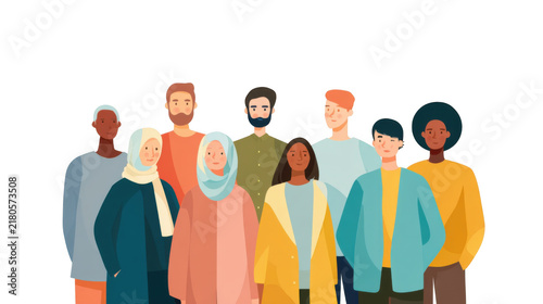 Diverse group of people standing together in unity and harmony
