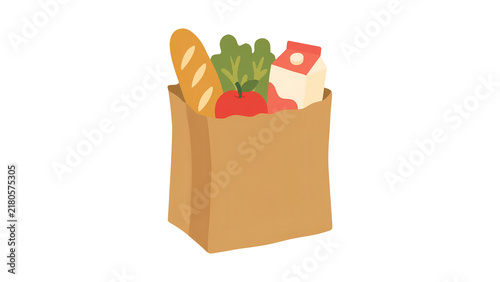 Fresh Groceries in Brown Paper Bag Illustration for Food Shopping