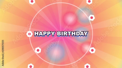 Vibrant motion graphic background featuring a celebratory happy birthday message surrounded by soft glowing bokeh lights and radiating golden sunburst rays
