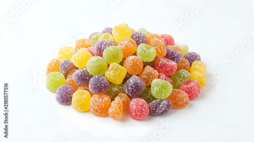 A large pile of colorful gummy candy sweets in various fruit flavors and bright shapes for a delicious snack treat