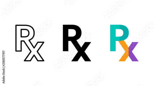 Canvas Print Rx prescription symbol medical icon set in outline solid and colorful flat vecto