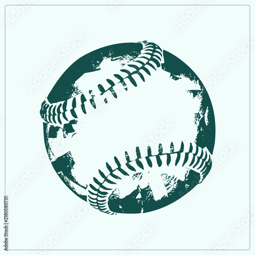 Vintage grunge baseball illustration with weathered texture and deep teal ink wash. Features a worn, stamped look with rough edges for a retro sports aesthetic suitable for logos or merchandise.