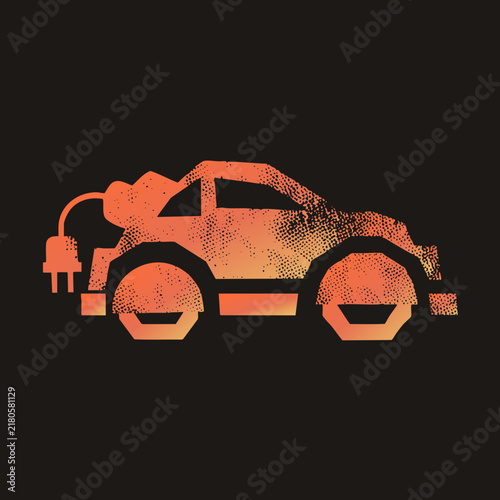 Bild auf Leinwand Stylized orange EV silhouette in coarse halftone dots with a charging plug