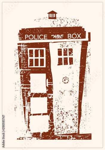 Fotografie Distressed reddish brown vector art of a British phone booth styled as a time machine