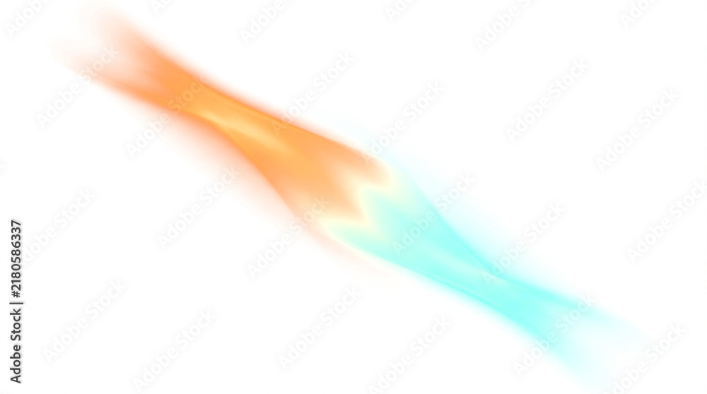 Obraz premium Abstract Motion Blur Streak With Dynamic Orange And Cyan Gradient Light Effect Isolated On White Background For Graphic Design