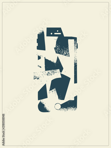 Bild auf Leinwand Blocky teal automaton with stippled texture, dot eyes, and slot mouth