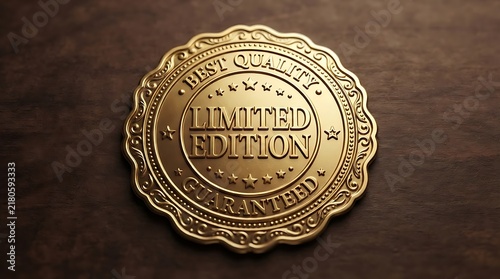 Shiny bronze metal stamp with limited edition and best quality text isolated on a dark textured black background
