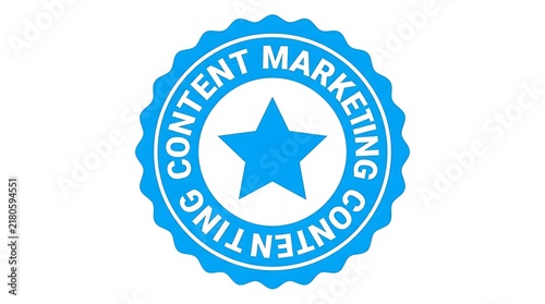 Blue content marketing badge icon with a star symbol for business promotion and digital advertising strategy design