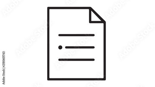 Document outline sheet featuring folded corner showcasing structured data in minimalist black vector illustration style