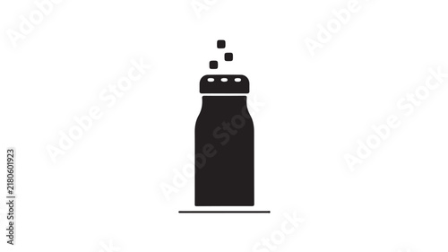 Black silhouette salt shaker dispensing seasoning granules inside clean minimalist kitchen icon style design