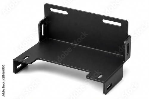 Obraz na płótnie Mounting Bracket CNC Bent Sheet Metal Black Enclosure Solid White Background