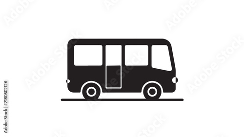 Black bus vehicle silhouette symbol standing isolated on white background with flat vector design style