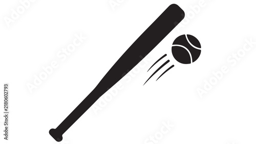 Black baseball bat hitting a sphere with motion lines showing dynamic sports action in modern style