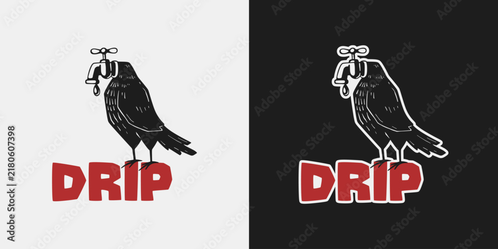 Obraz premium Vintage Line Art Illustration of Bird with Water Tap Head.