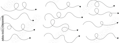 curved dot line arrow vector icon set. Dashed lined arrows. looping trajectory, wave, and directional arrow symbols