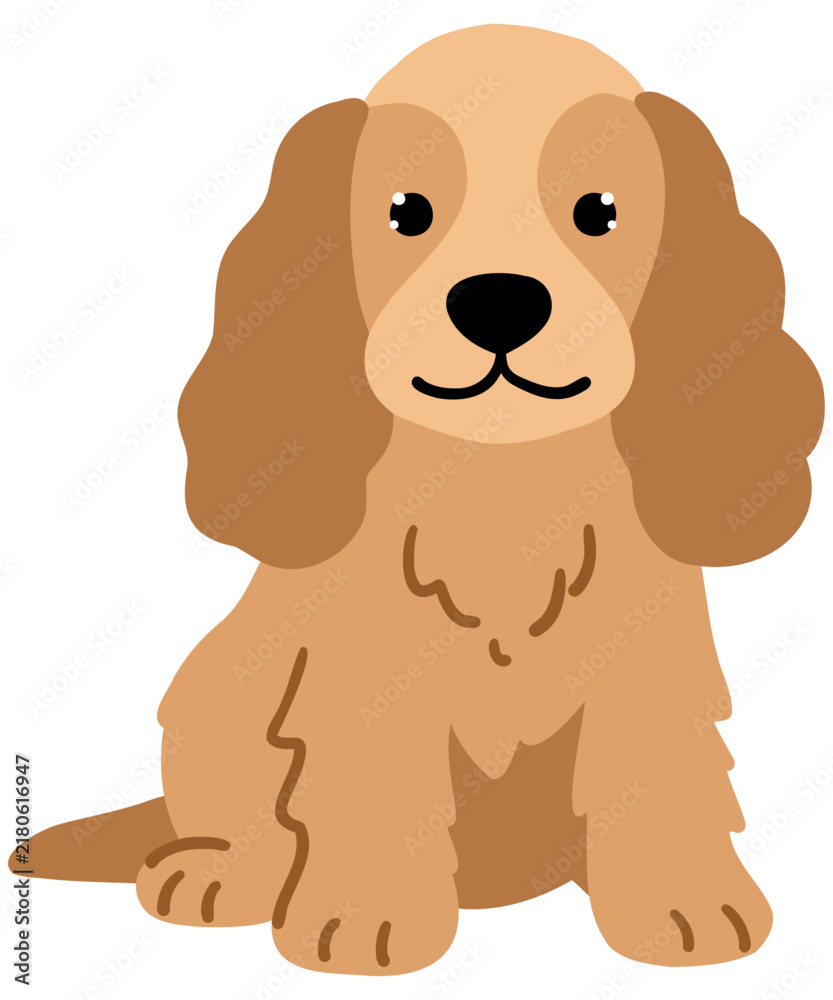 Obraz premium Cute cartoon Cocker Spaniel puppy sitting isolated on white background