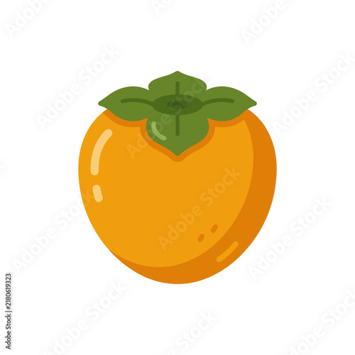 Vibrant Orange Persimmon Fruit Icon with Green Leaves, Isolated
