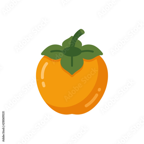Vibrant Orange Persimmon Fruit Icon with Green Stem and Leaves