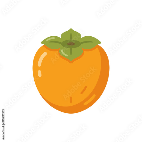 Vibrant Orange Persimmon Fruit Icon with Green Stem on White Background