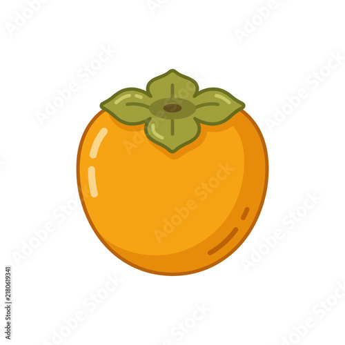 Vibrant Orange Persimmon Fruit Icon with Green Leaves