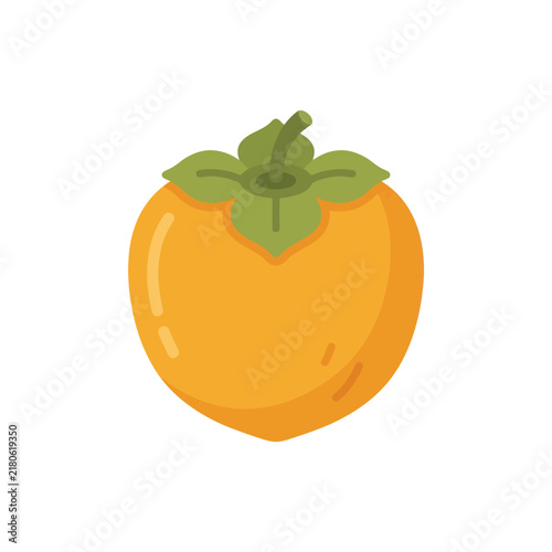 Vibrant Orange Persimmon Fruit Icon with Green Leaves, Isolated on White Background