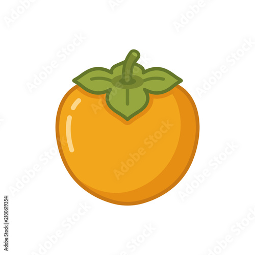Vibrant Orange Persimmon Fruit Icon with Green Leaves