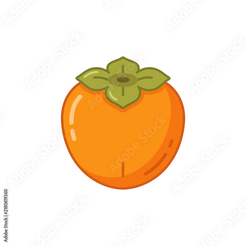 Vibrant Orange Persimmon Fruit Icon with Green Stem - Isolated on White Background
