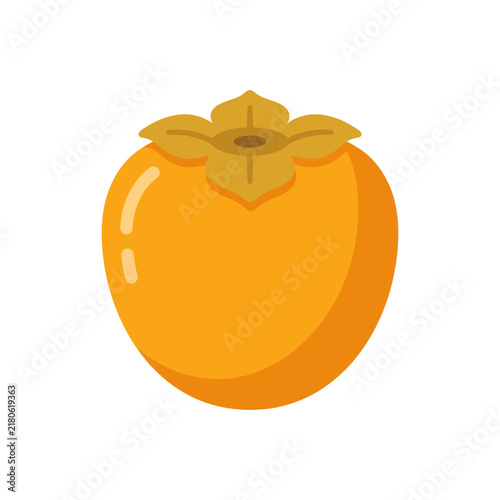 Vibrant Orange Persimmon Fruit Icon with Green Stem, Isolated on White Background