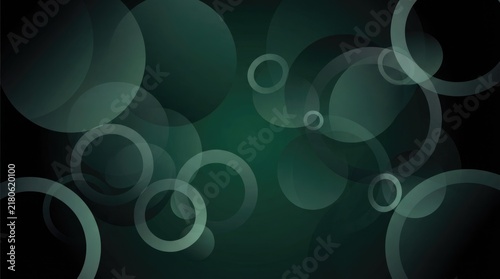 Dark Green Abstract Background with Overlapping Transparent Circles and Rings