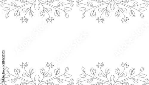 Elegant horizontal border design made of delicate dashed line leaf patterns and botanical branches on a clean white background.