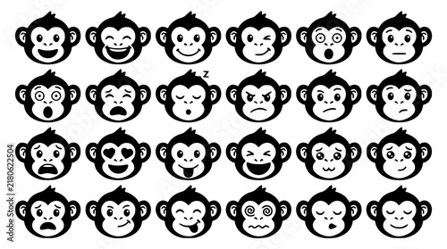 Cartoon Monkey Facial Expressions Vector Icon Set for Kids Stickers Emotions and Mascot Design