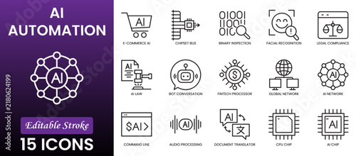 Business Automation Workflow Icons RPA, Task Automation, Robotic Process Optimization and Digital Technology Vector Set.