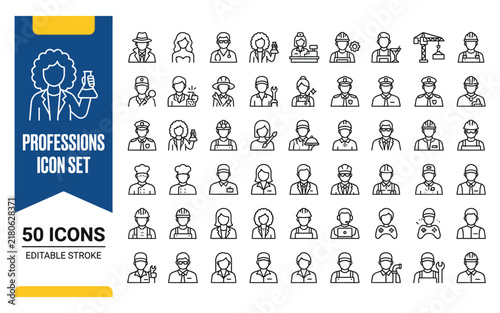 Extensive collection of career avatars showcasing different trades and services in a minimalist line style.