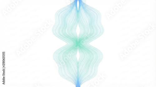 Abstract vertical symmetrical sound wave waveform, blue-green gradient audio frequency lines, light background