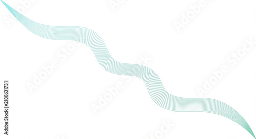 Abstract diagonal wavy ribbon of thin parallel lines, minimal teal wave divider, light background