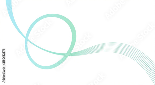 Abstract flowing ribbon line forming a loop, continuing as fine parallel wavy lines, soft blue-green gradient, light background