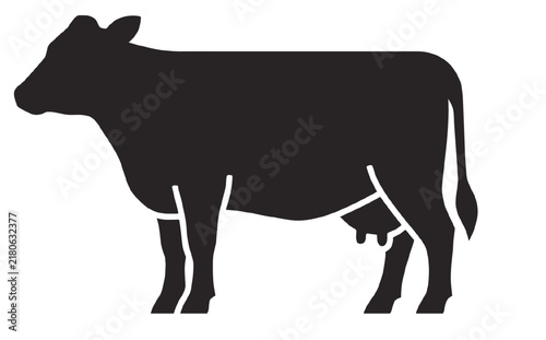 Silhouette of a cow standing in profile on a white background