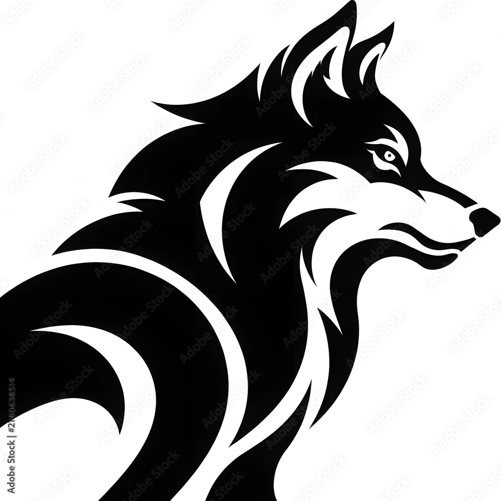 Obraz premium A black and white illustration of a wolf's head in profile