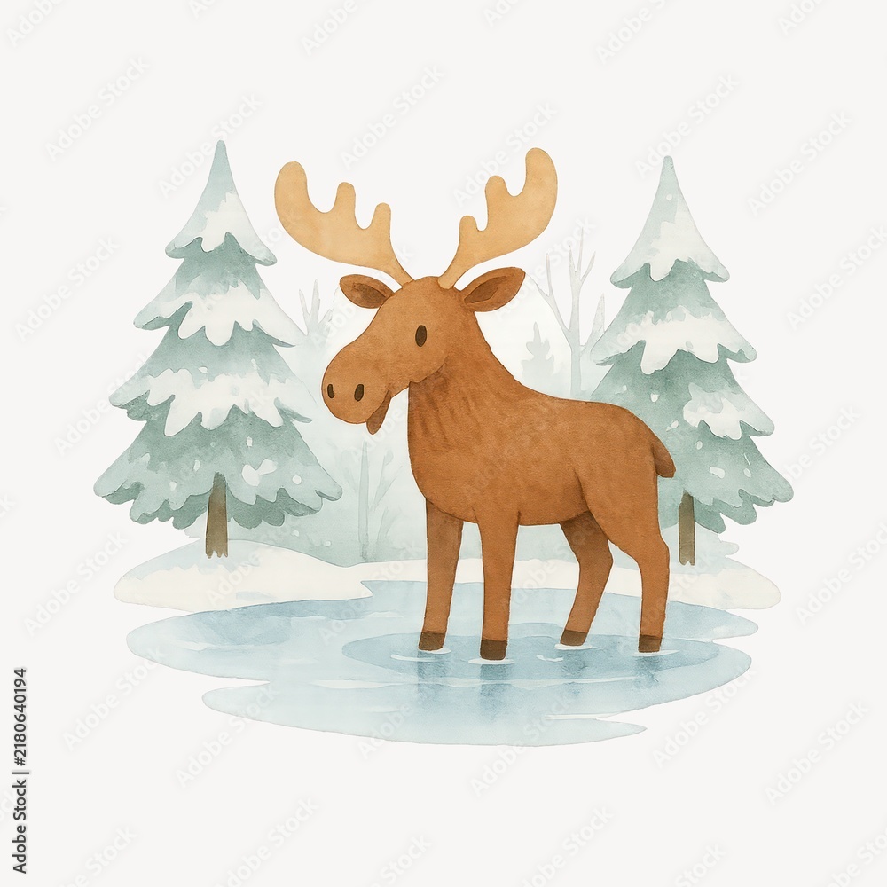 Fototapeta premium Moose in snowy forest scene.