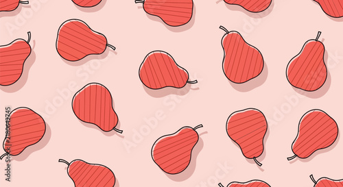 Seamless pattern of red pears on pink background food illustration for design element graphic art autumn harvest concept.