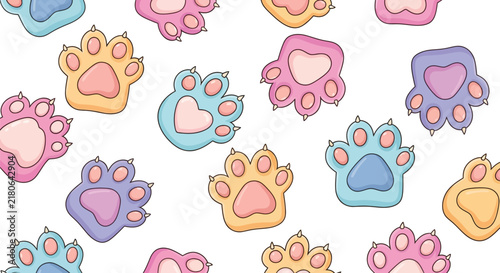 Seamless pattern with cute animal paw prints in pastel colors illustration for wallpaper wrapping paper textiles children room decoration and fabric design.