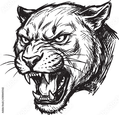 Fierce Graffiti Panther Head Street Art Grunge Illustration Isolated on White