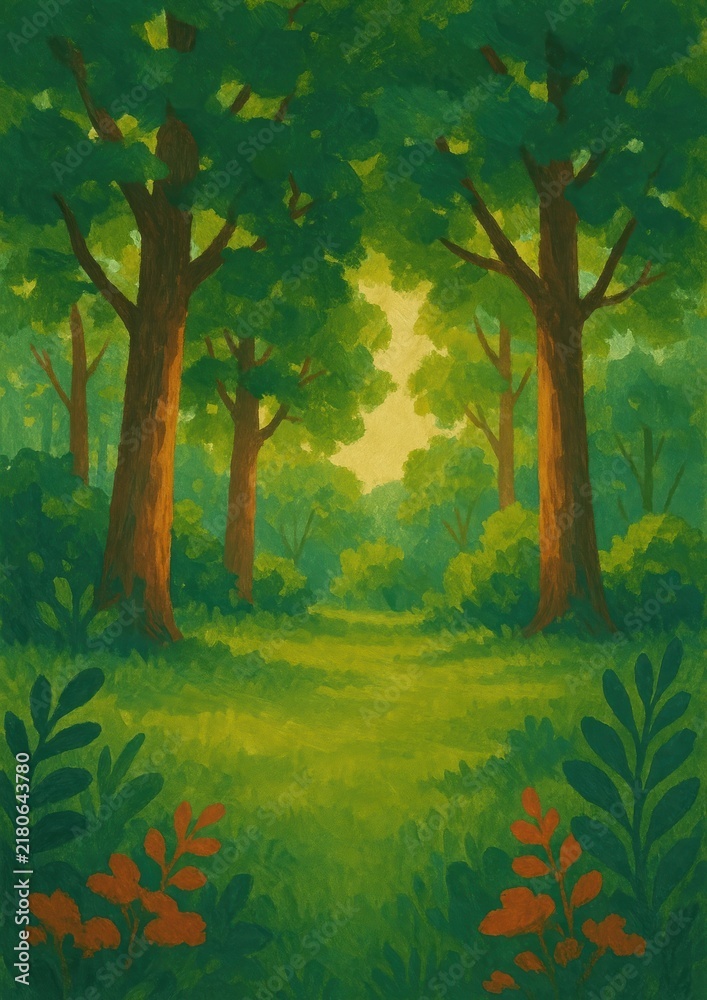 Obraz premium Serene forest landscape illustration