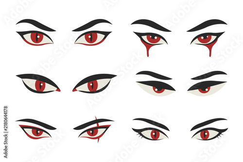 Set of pairs of Halloween vampire and demon eyes. Perfect graphic elements for horror party banners and monster designs