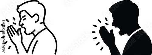 Coughing person icon in line and vector illustration
