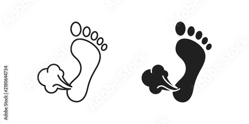 Canvastavla Stinky foot with rising gas clouds black outline and solid icon set pair